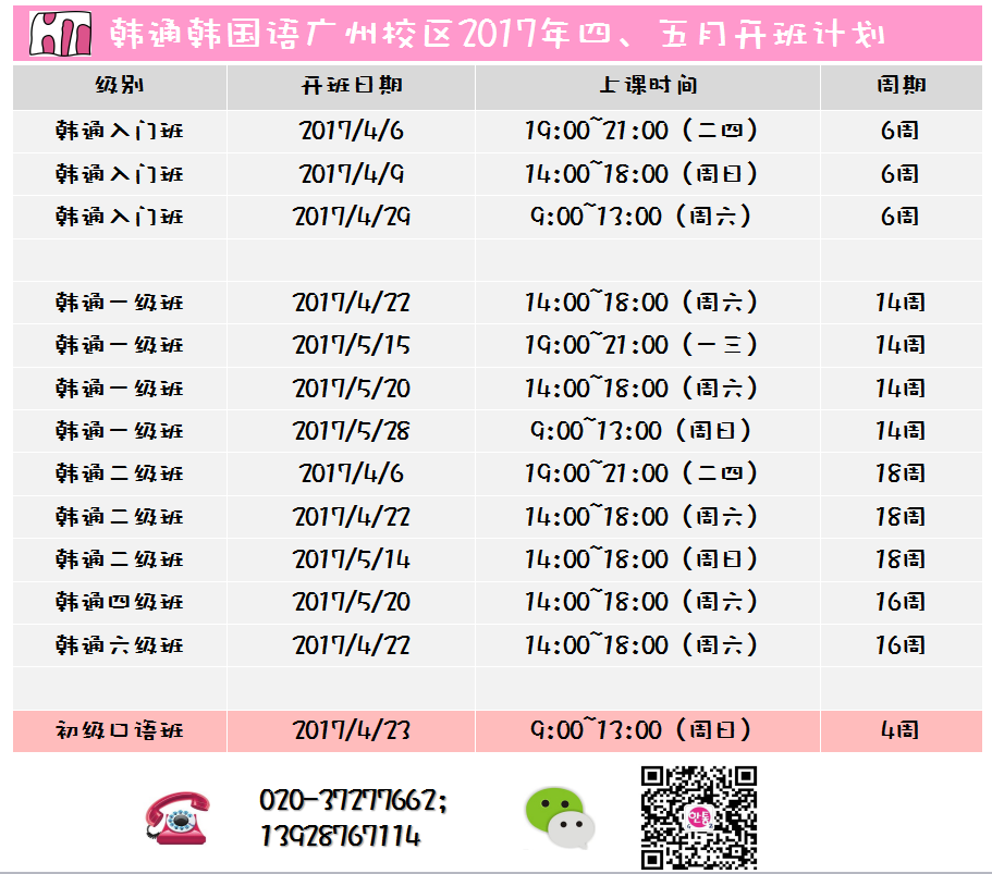 广州韩语培训:韩通天河校区5月(图1)