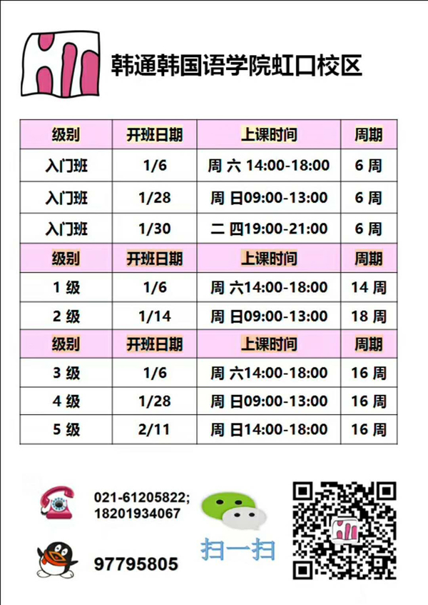 上海韩语培训:虹口校区1月开课(图1)
