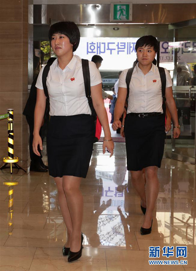韩朝女子兵乓球联队合训备战比赛